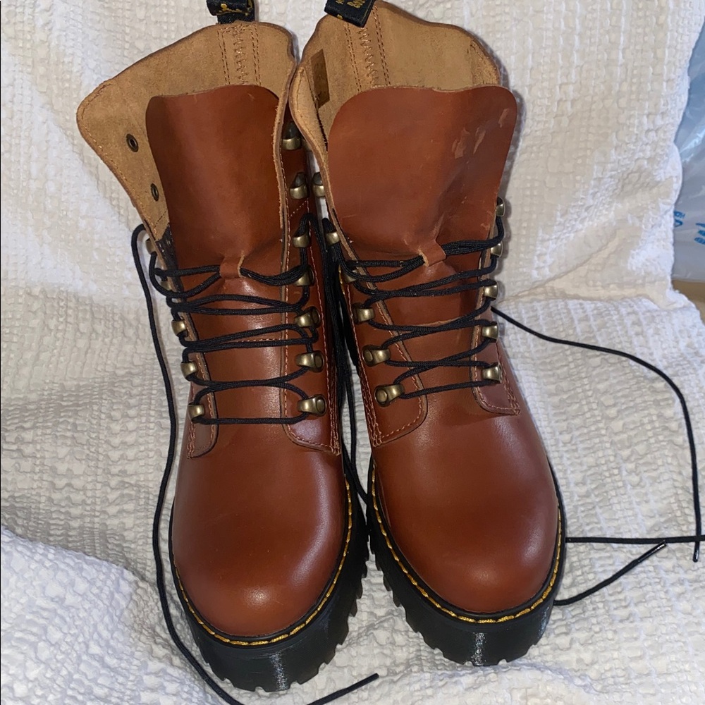 Dr. Martens Tan Leather Leona Orleans Heeled boots